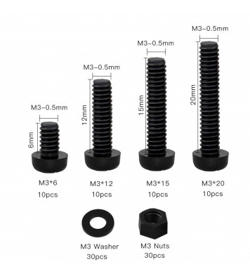 Megaset of Nylon M3 Bolts, Nuts, Spacer and Washers set (220 pcs)